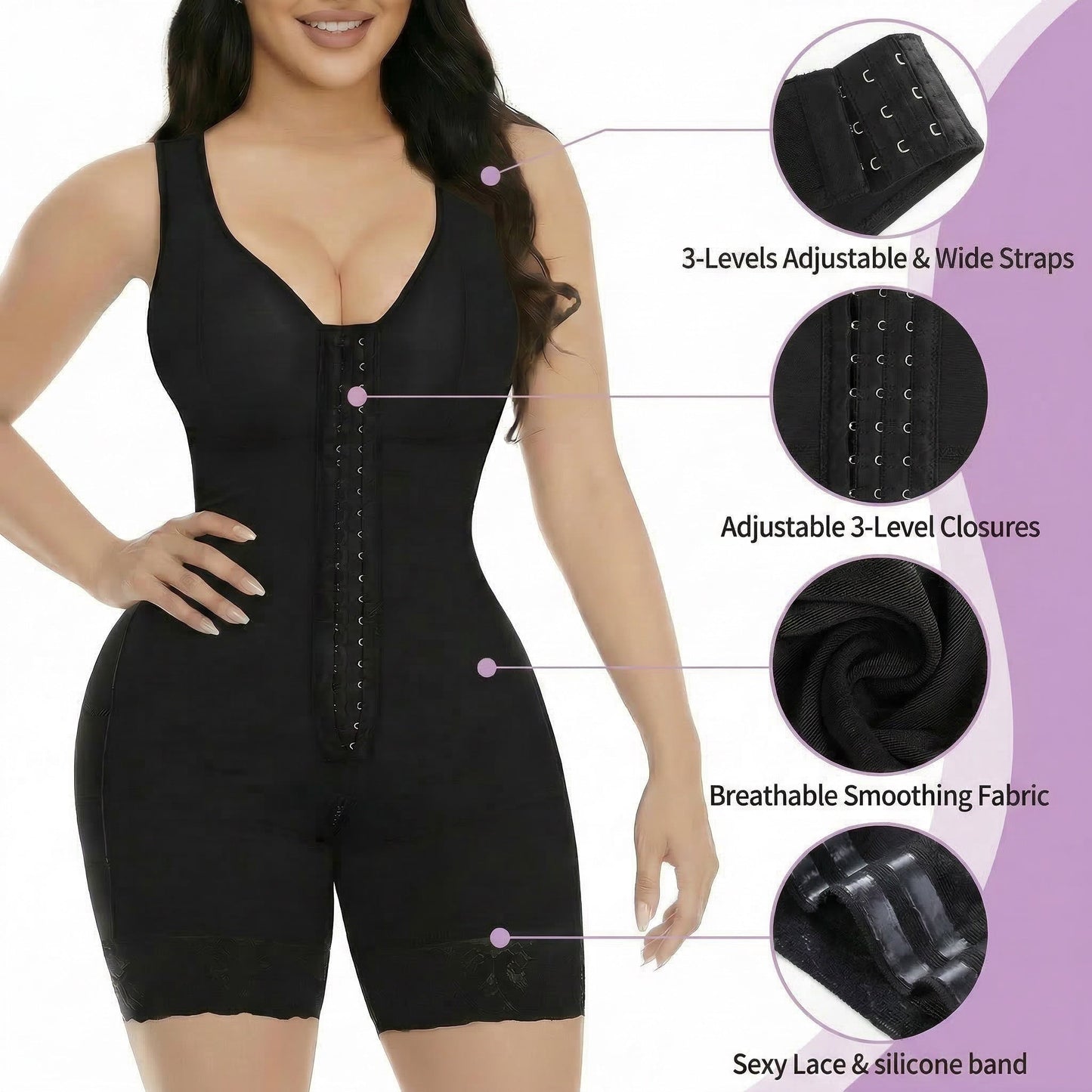 Seamless Full Body Shapewear with Practical Zipper Design