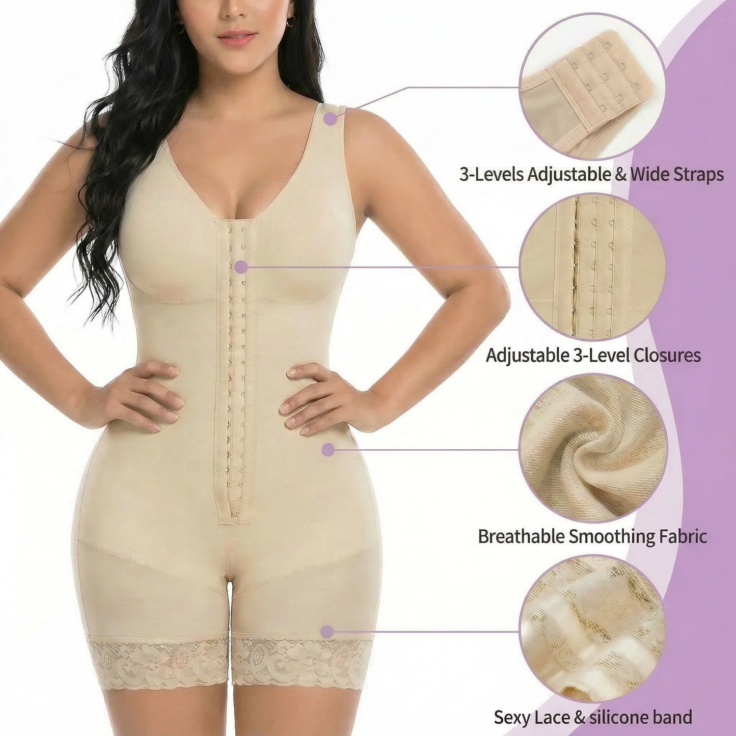 Seamless Full Body Shapewear with Practical Zipper Design